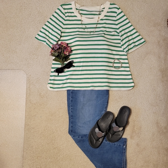 Talbots Scoop Neck Tee - Willow Stripe - NWOT - Picture 1 of 8